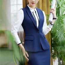 Формальное из двух частей Наборы для ухода за кожей Для женщин Бизнес Костюмы с юбкой и жилет Наборы для ухода за кожей синий элегантные женские офисные Повседневная обувь Костюмы