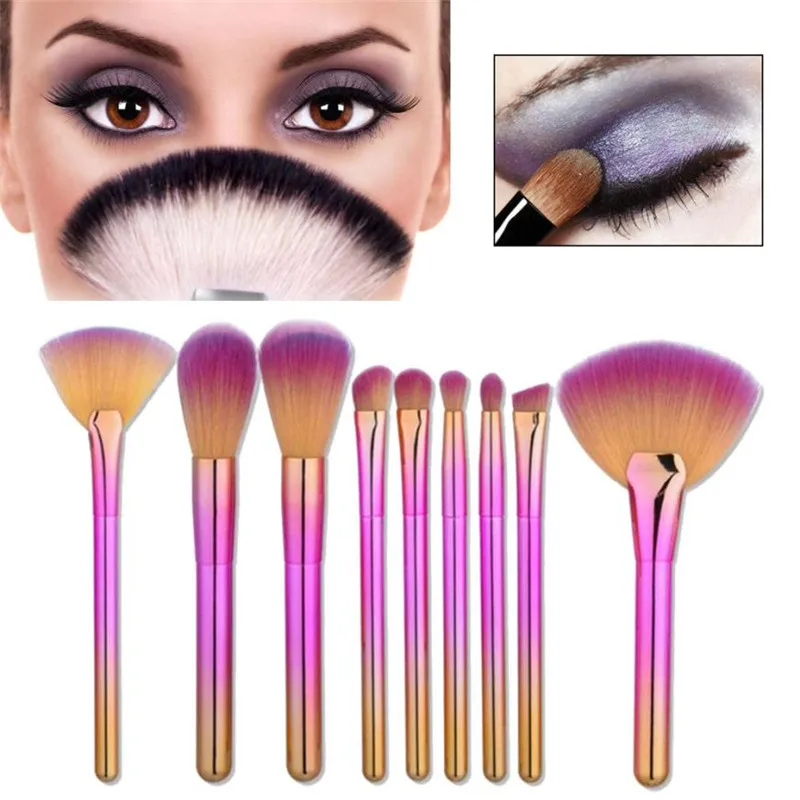 

9 Pcs makeup brushes set Wool Fiber Strong Aluminum Gradient Brush Set Eye Shadow Cosmetics Blending Brush Tool 2018 Women man