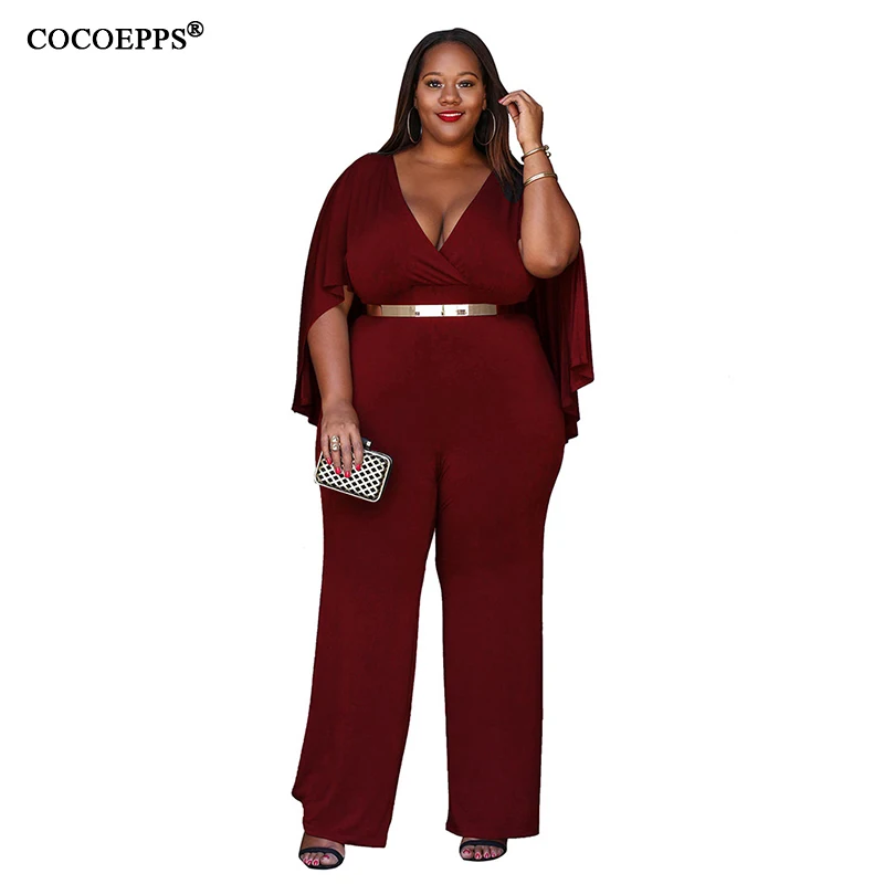 COCOEPPS 2017 Estate Oversize Plus Size 3XL Donne mantello Tuta elegante  Grande Big Size Profondo Scollo a V abbigliamento Partito Della Signora tuta|party  jumpsuit|jumpsuit plusplus jumpsuit - AliExpress