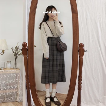 

plaid Women Skirts new Autumn Plus Size Skirt Female Vintage Jupe Femme Faldas Mujer High Waist School Girls mid carf mujer
