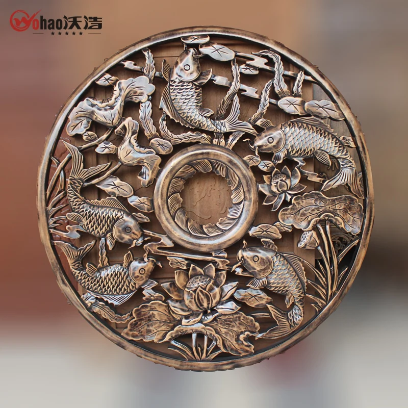 80cm Dongyang wood carving ceiling lights plate cutout woodbines grille ceiling screen chinese