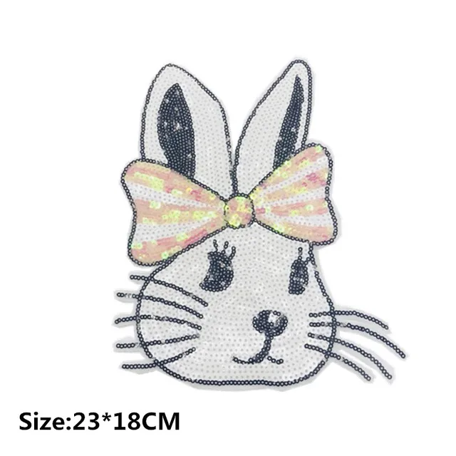 1pcs 2318cm cartoon pink sequin bowknot rabbit embroidered patches diy 1pcs 2318cm cartoon pink sequin bowknot rabbit embroidered patches diy