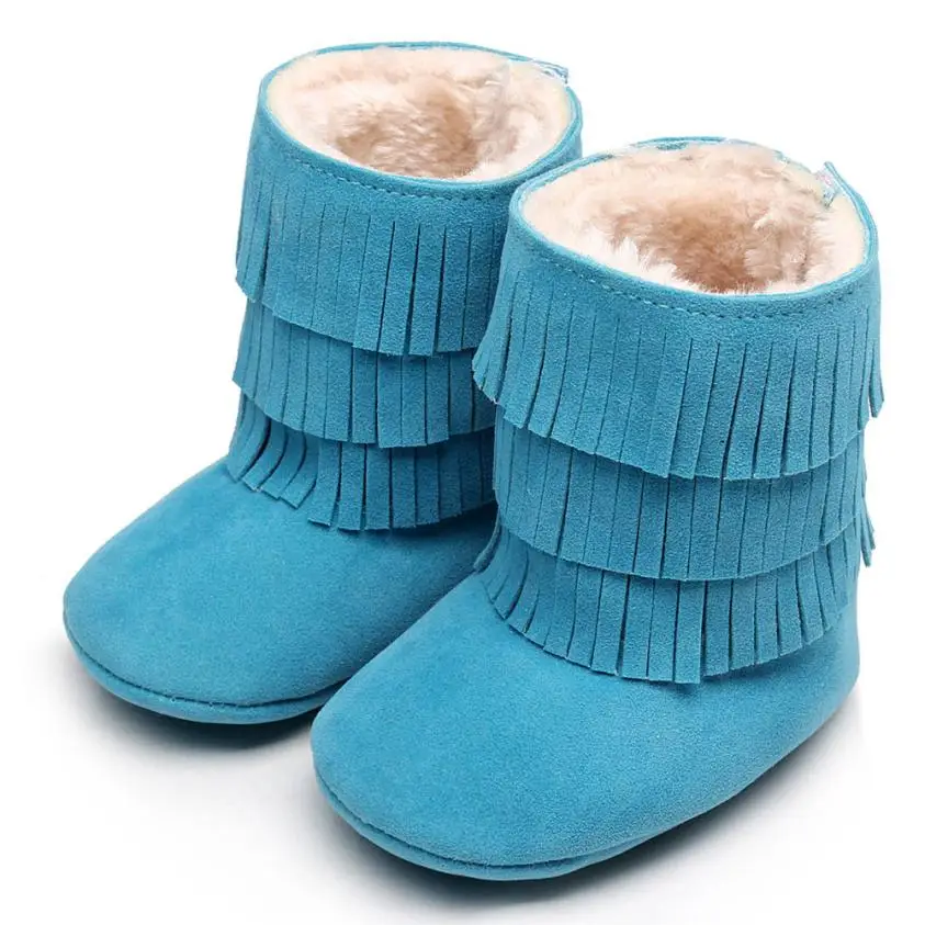Детская обувь; однотонные двухслойные зимние Бархатные теплые ботинки с кисточками; обувь для маленьких девочек; Tenis Infantil - Цвет: Blue