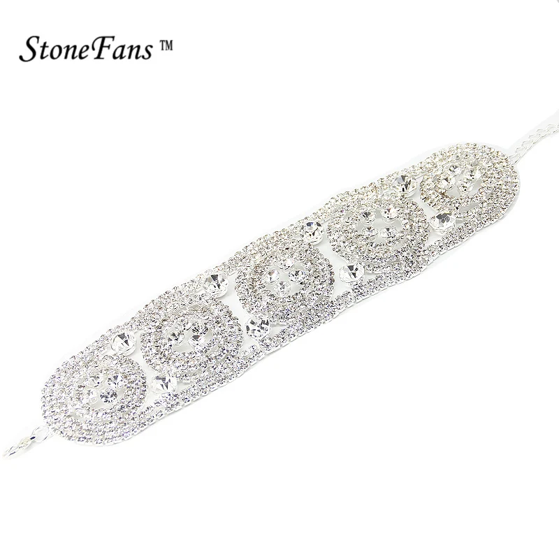 

StoneFans Rhinestone Bracelet Crystal Chain Bridal Wedding Party Armband Pave Round Bracelet With Silver Plated Charm Bracelets