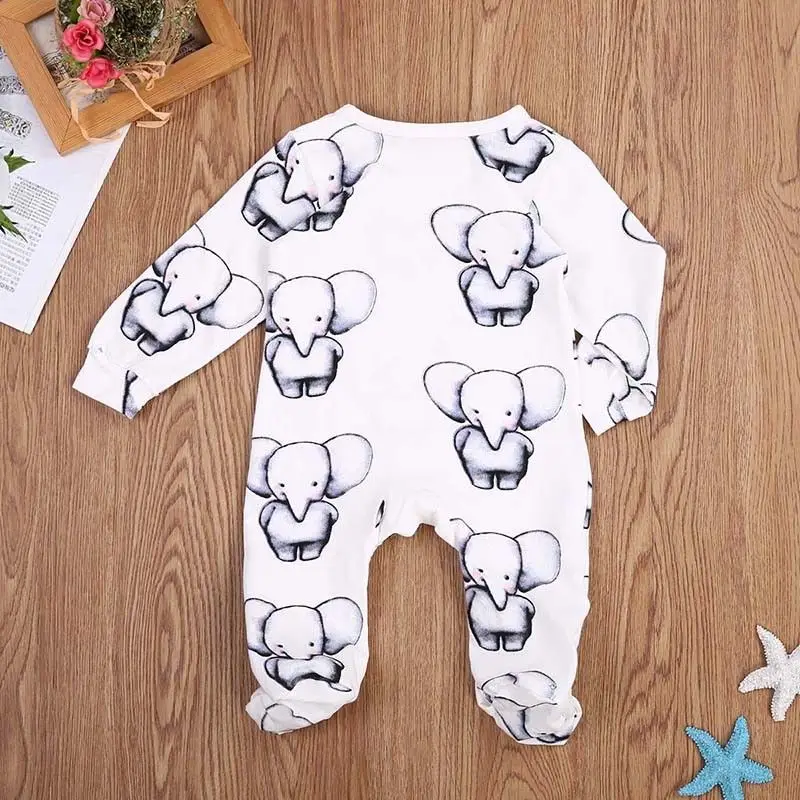 

Cute Newborn Baby Boy Girls Casual Cute Lovely Cotton Long Sleeve Cartoon Elephant Printed Romper Onepiece Jumpsuit Outfits