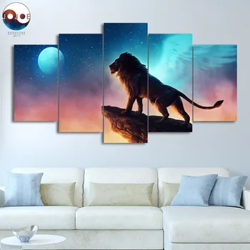 

Modern Free Like a Bird JoJoesArt HD printed 5 piece canvas Lion on the cliff Artsailing Wall Art Picture Home Decoration