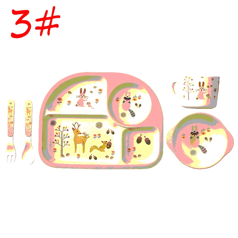5 шт./компл. милые дети набор посуды детские бамбуковые волокна мультфильм чаша набор чашка ложка плиты детские блюда для детей кормления