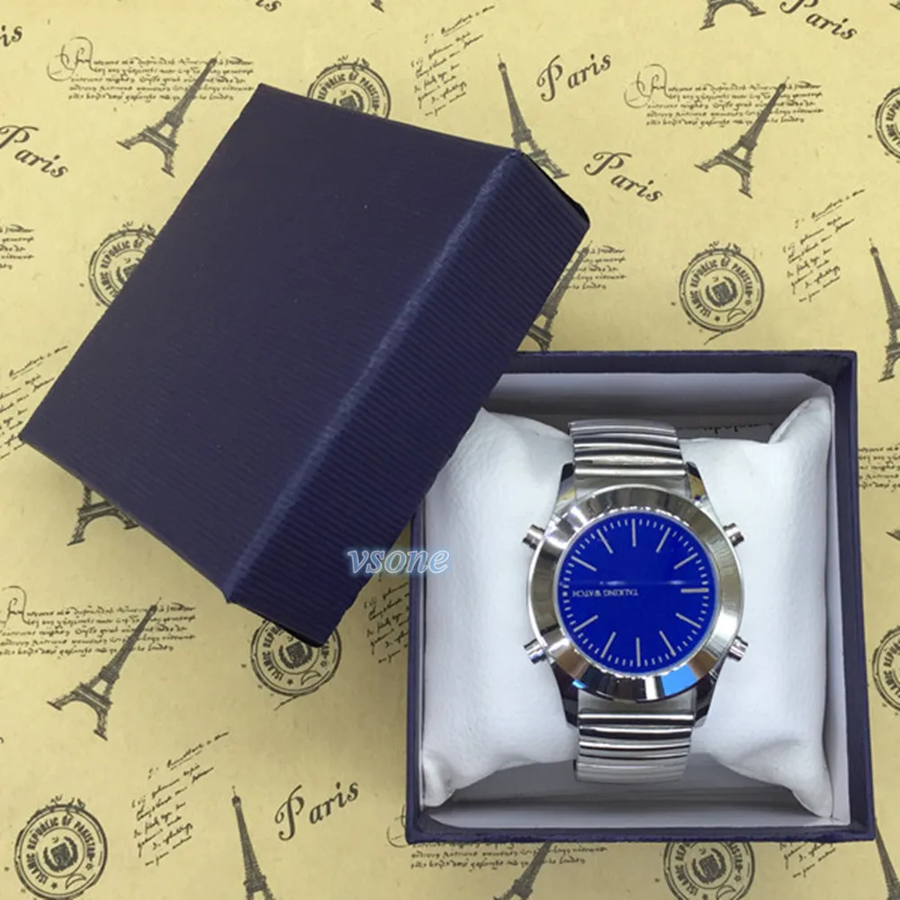 Английский разговор часы унисекс кварцевые часы с синим циферблатом и серебро Нержавеющая сталь браслет