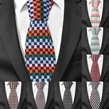 Новые Вязаные Мужские галстуки, Повседневные вязаные галстуки для мужчин, Классические деловые обтягивающие мужские галстуки с вырезом, галстуки, тонкие клетчатые Галстуки для жениха