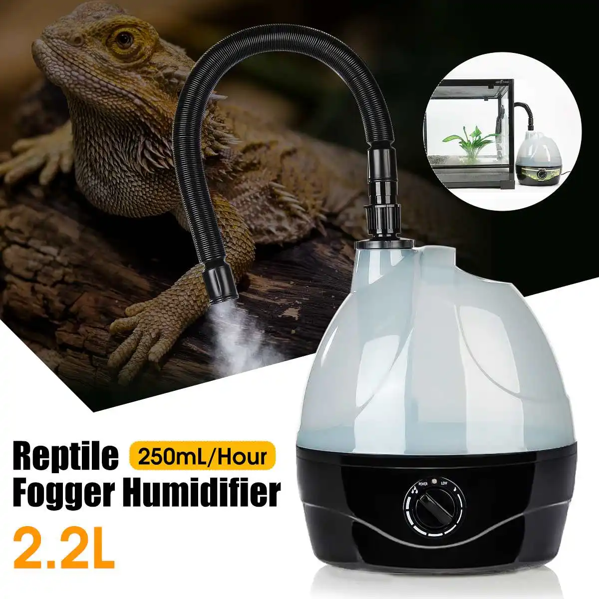 

warmtoo NEW 1 pcs Brand New High Quality 2.2L Tank Amphibians Reptile Fogger Humidifier Vaporizer Fog Maker Generator