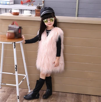 

Retail Children's Winter Faux Fur Vest Boutique Coats Baby Tassel Long Vest Kids Solid Fashion Waistcoat Sweet Children Coat