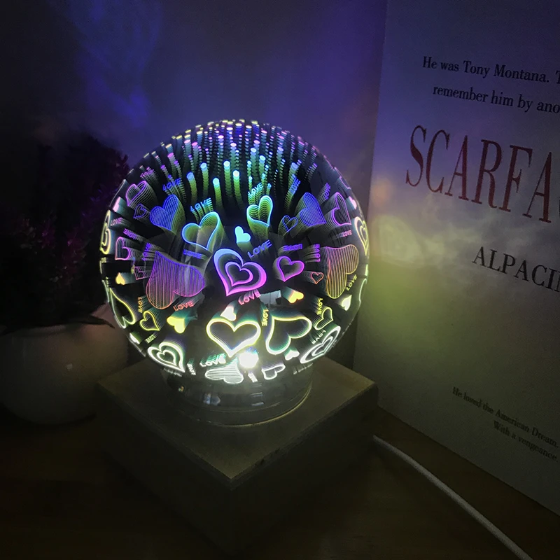 3D красочный стеклянный светодиодный светильник светодиодный звездное небо светильник USB Перезаряжаемый хрустальный шар лампа настольная лампа домашний декор - Цвет: Love style