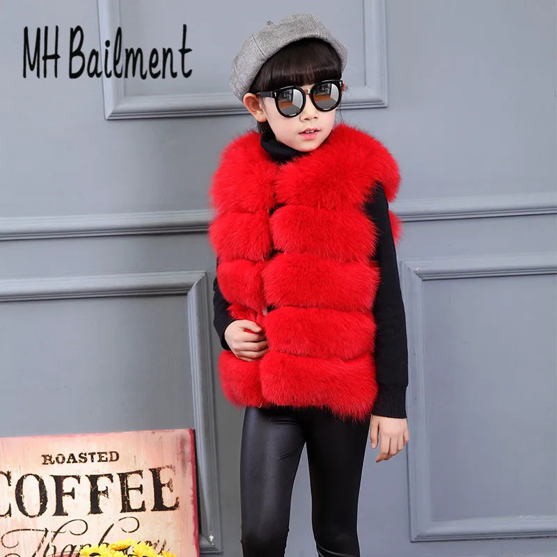 

2017 Mother Real Kids Fox Fur Vest Girls Autumn Winter Warm Thick Fur Vest Children Multiple Colour Genuine Waist Clothing V#25