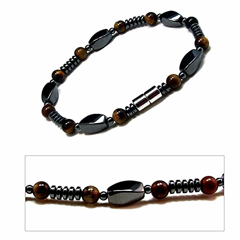 Men's Magnetic Hematite Tiger's Eye Bead Necklace 20 inches - Image 2