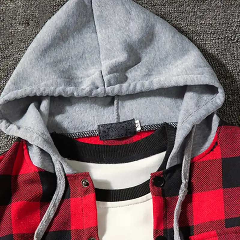 gingham hooded shirt