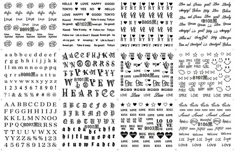 Nail Art Water Transfer Sticker Black English Letter Number Love Decals Stickers Wrap Tips Decoration (1)