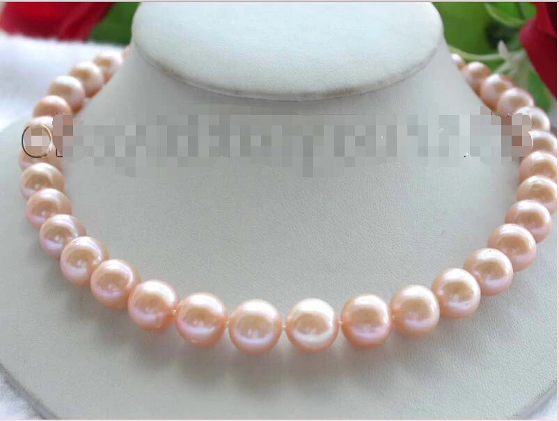

17.5" Genuine Natural 12mm Pink Round Pearl Necklace 18KGP f991!