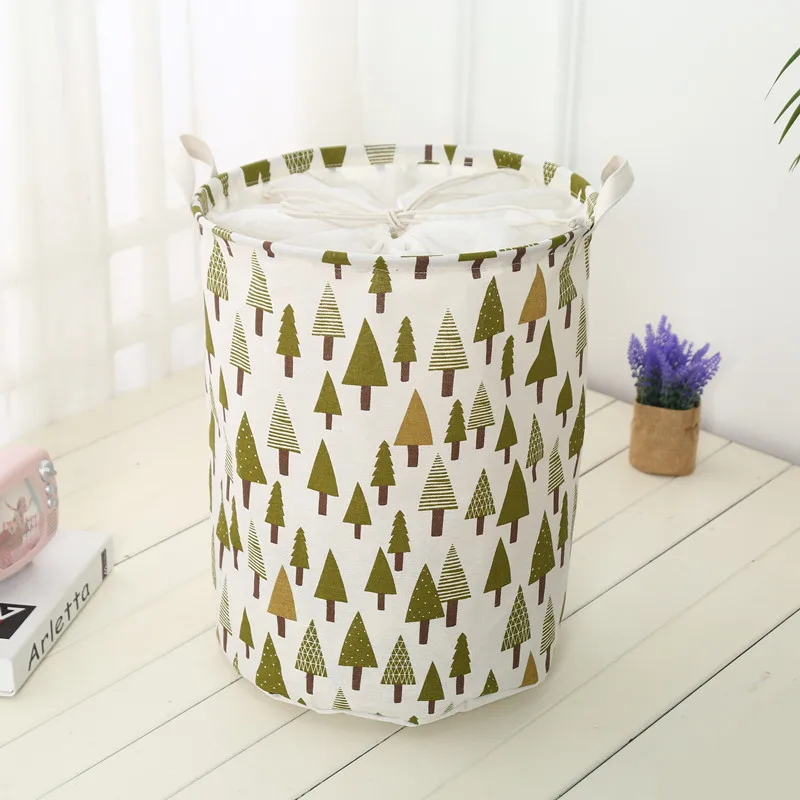 2019 New Organizer Clothes Storage Large Beam Hamper Fabric Cotton Linen Laundry Basket Cartoon Tree Hedgehog Toy Storage