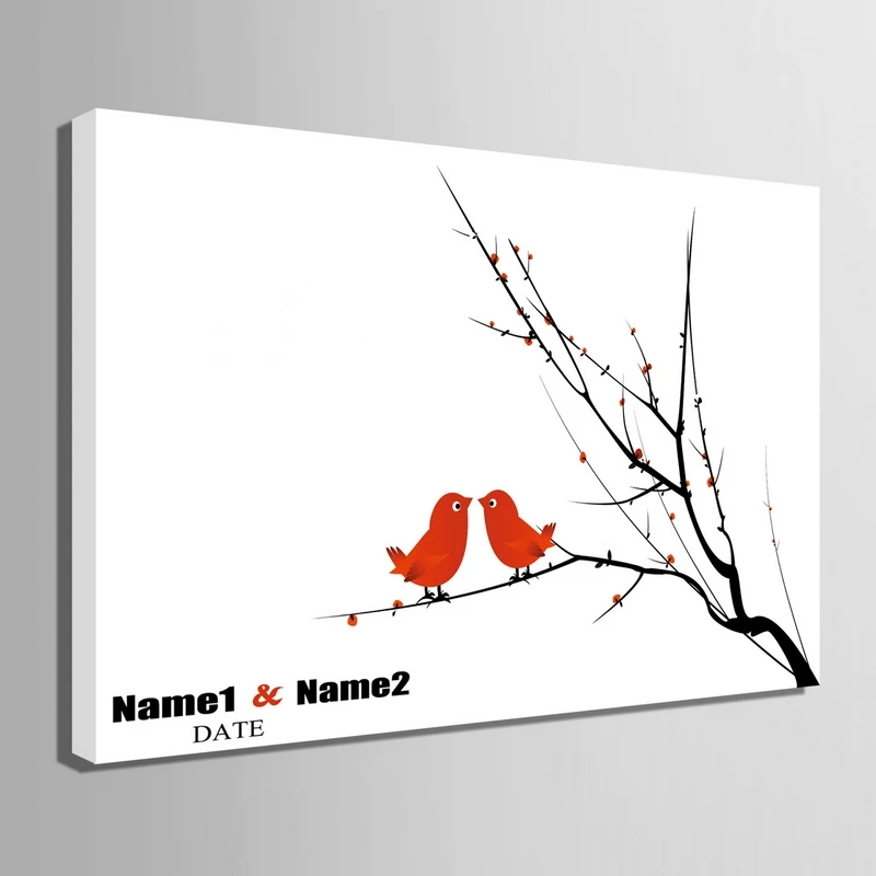 DIY отпечаток пальца ветка Подпись холст живопись Красные Птицы в любви свадебный