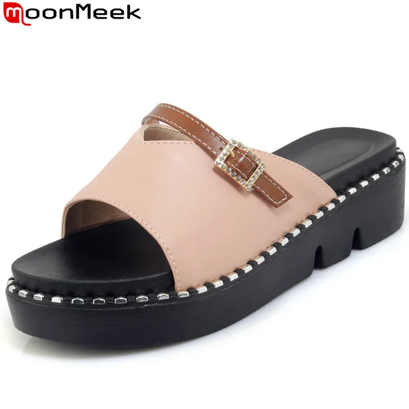 

MoonMeek white black fashion 2018 new summer shoes woman flat platform mules shoes casual comfortable women slippers big size