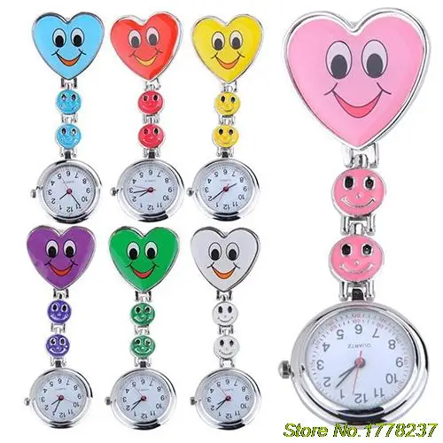 

Women Lady Cute Smiling Faces Heart Clip-On Pendant New Nurse Fob Brooch Pocket Watch portable Fob Watch Medical Nurse relogio