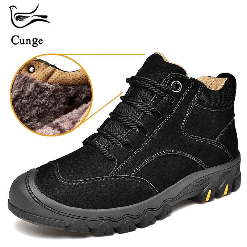 

Men Cow Leather Shoes Genuine Leather Winter Plush Keep Warm in Snow Outdoor Walking Sneaker Anti-Collision Tooling Casual Shoes