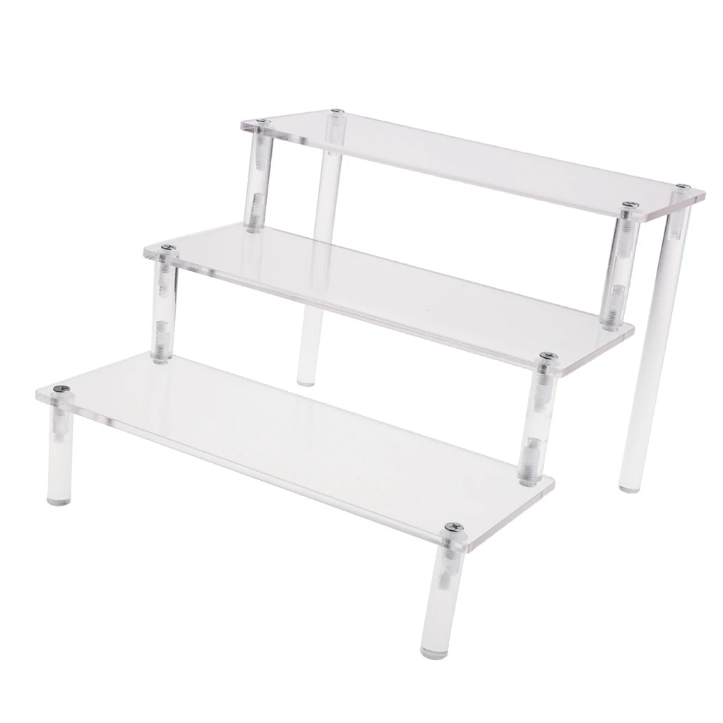 Acrylic Riser Display Shelf Removable Rack 3-Tier Storage Stand for Jewelry, Action Figures, Car Model Toys Cupcakes Showcase