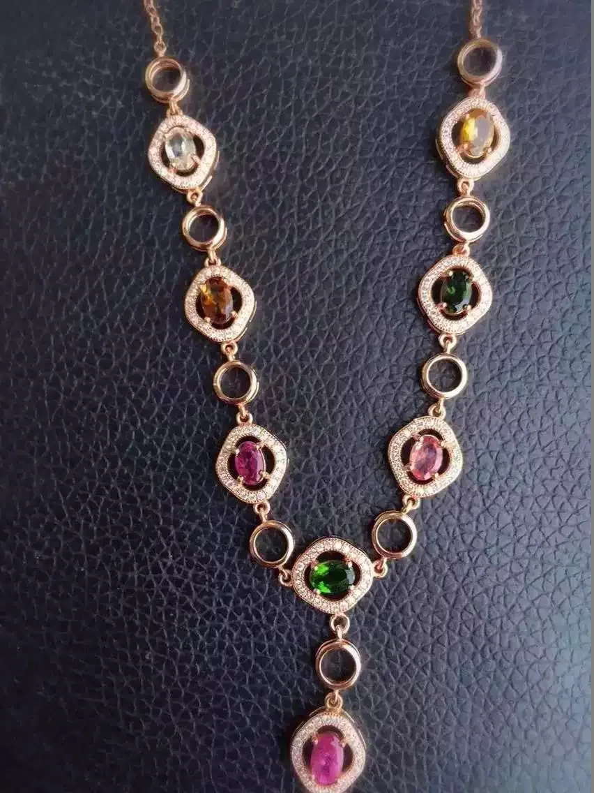 Natural multicolor tourmaline Necklace natural gemstone Pendant