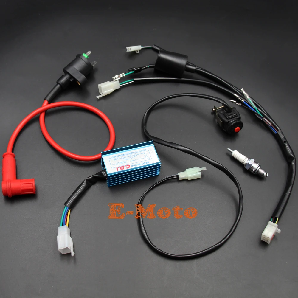 Complete Kick Start Engine Wiring Harness Loom CDI Coil Switch C7HSA Spark Plug Kit For 50cc 70cc 90cc 110cc 125cc 140cc PIT PRO Trail Dirt Bike