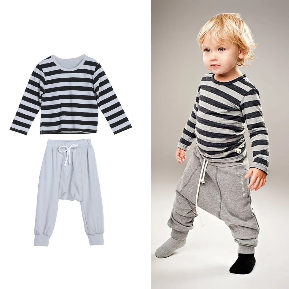 

New Winter Fashion Toddler Kids Baby Boys Clothes Set Long Sleeve Striped Tops+Pants 2pcs/Set Children Trouser Outfit Set 2-6Y