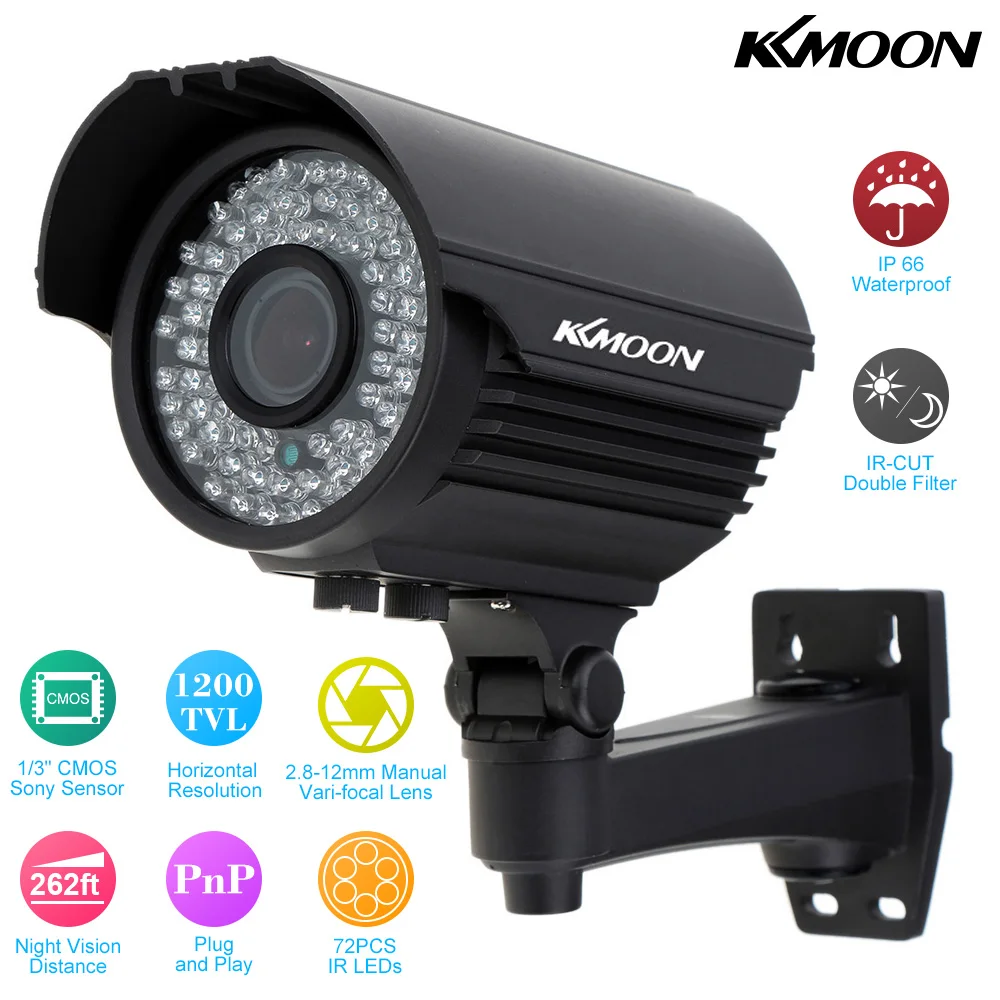  KKMOON Waterproof HD 1200TVL Security Camera Outdoor 2.8~12mm Zoom Varifocal CCTV IR Camera 72 LEDs IR-CUT Surveillance Camera 