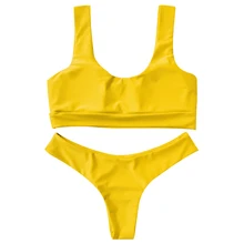 Tank Top Bikini Set Solid Swimwear Women Halter Push Up With Padding