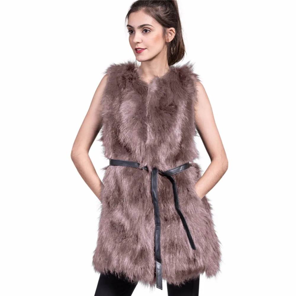 Women Faux Fur Long Vest Gilet Sleeveless Vest Outerwear Faux Fur Win