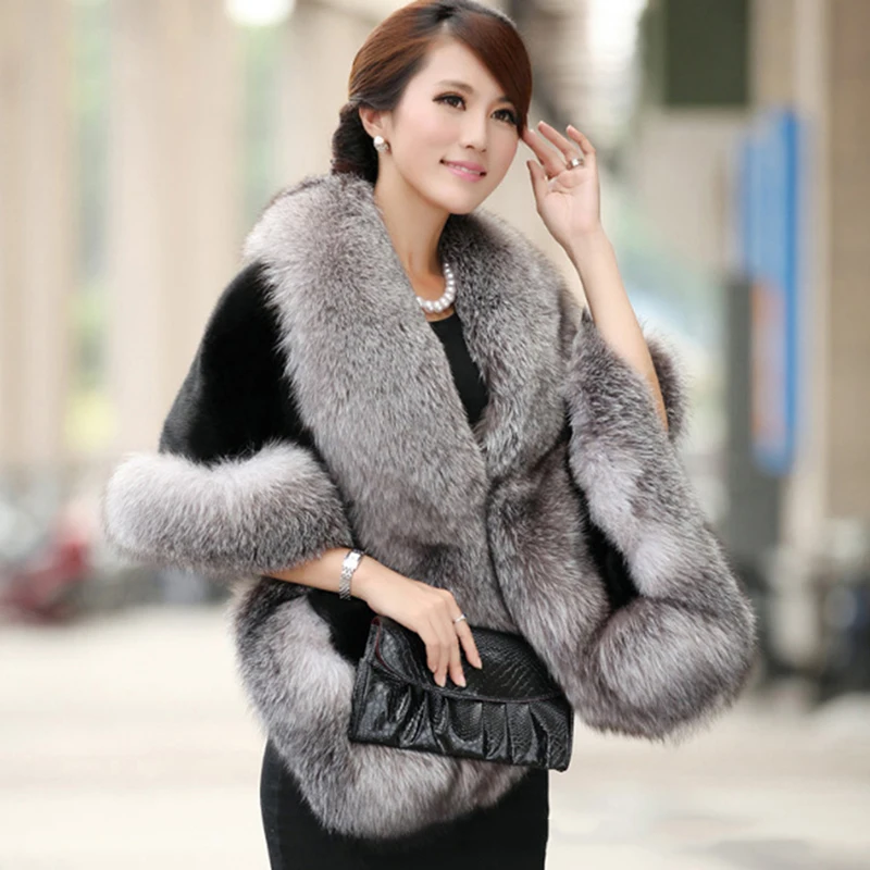 Luxury Elegant Womens Faux Mink Cashmere Winter Warm Fur Coat Shawl Cape Fashion Solid Ladies Pashmina Poncho |