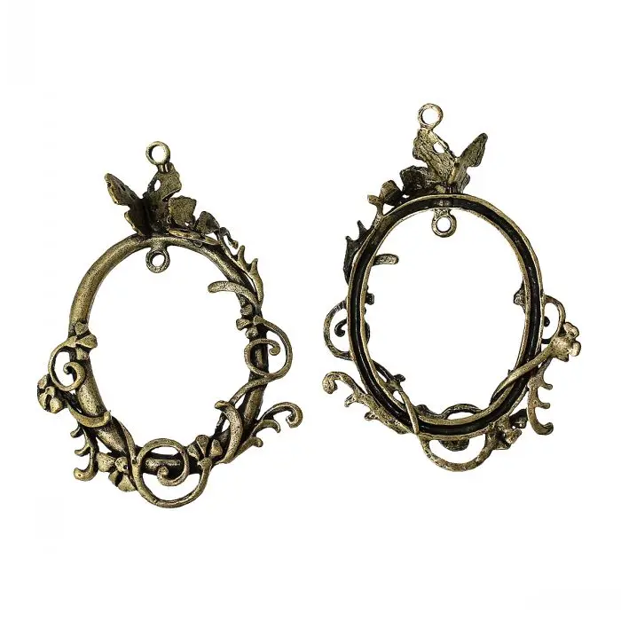 Doreenbeads амулет кулоны овальной формы в виде вьющегося стебля с цветами Античная бронзовая Бабочка шаблон 6,2 см x 4,4 см(2 4/" x1 6/8"), 10 шт. от Иу
