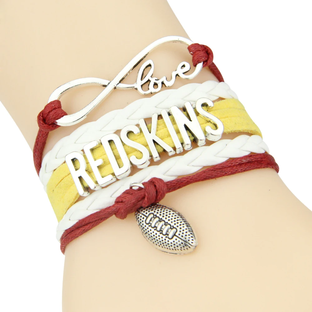 

Infinity Love Redskins bracelet Football team Charm wax leather wrap men bracelet & bangles for women jewelry