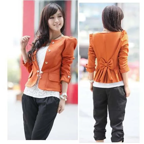 

Hot Women Long Sleeve Slim Double-Breasted Puff Sleeve Suit Blazer Jacket Coat Solid Color Camel Black
