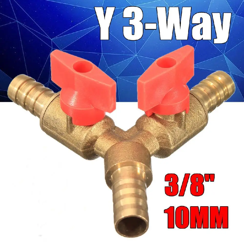 3/8 дюйма 10 мм латунь Y 3-Way запорный шаровой клапан фитинг шланга Барб топливный газовый зажим тройник