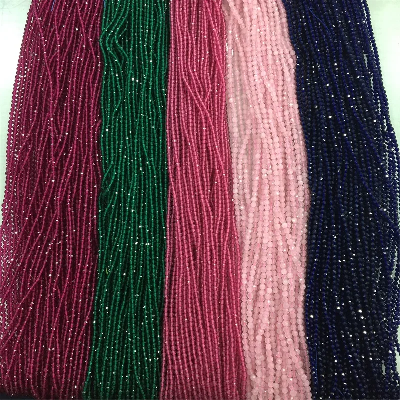 

Natural Genuine Clear Blue Sapphire Ruby Emerald Stone Pink Quartz Faceted Gemstone Undyed 1/5/10Strand 3mm Cut Round Loose Bead