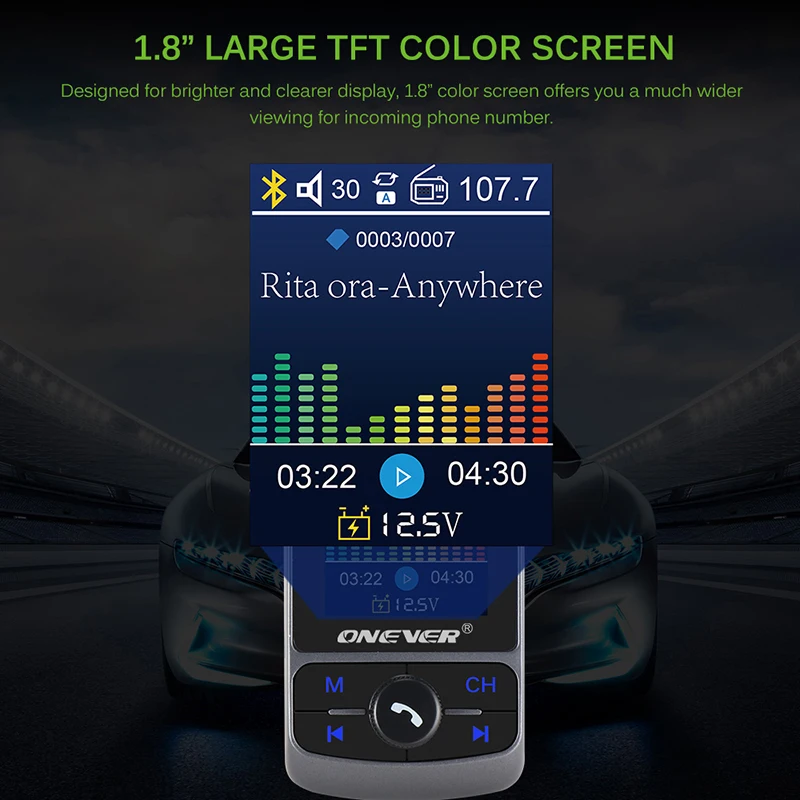 Автомобильный комплект с FM передатчиком Onever Bluetooth модулятор цветным экраном 1 8