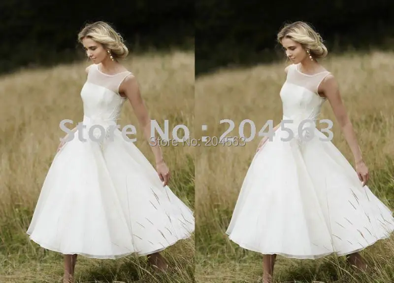 

Free Shipping best selling new designer Mid-Calf Wedding Dress with Cap Sleeves custom size&color