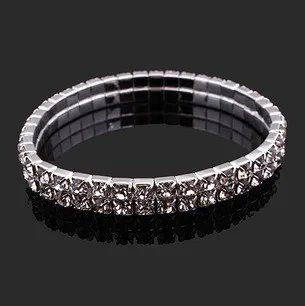

LEMOER Multi Rows Silver Color Bracelet Chic Bling Crystal Double Rows Stretch Strand Bracelet
