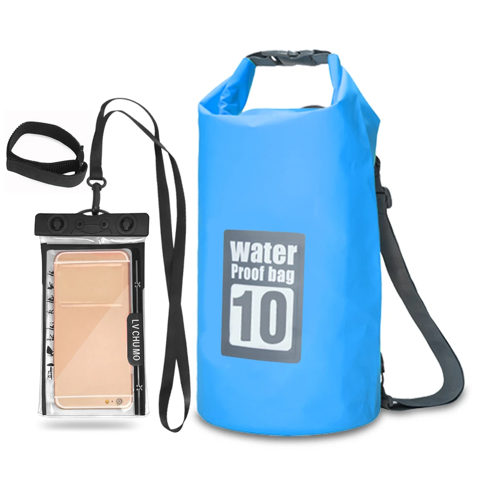 5L/10L/15L/20L водонепроницаемая сумка для плавания, плавающий рюкзак с 6,3 '', чехол для телефона, водонепроницаемая сумка для каякинга, рафтинга - Цвет: Light Blue 10L