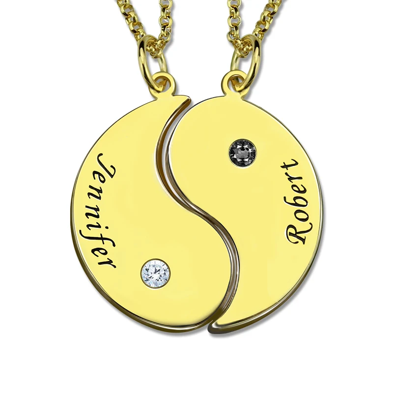 Yin Yang Necklace Engraved Couple Name Gold Color Pendant Yin Yang Valentine's Day Gift