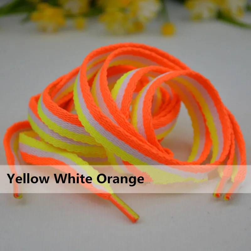 Разноцветные шнурки 1 см ширина 115 длина полосатые шнурки для женщин и мужчин цветные кожаные спортивные повседневные шнурки - Цвет: Yellow White Orange