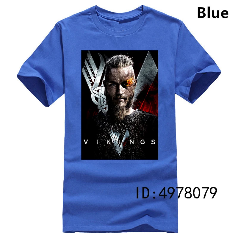 Vikings Ragnar, Мужская футболка для бровей, ТВ-шоу, Lothbrok King Norse Warrior, футболка с короткими рукавами - Цвет: Синий
