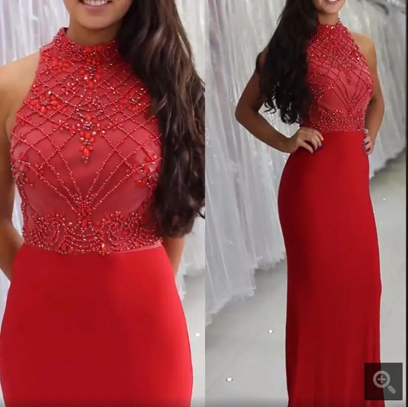 

2017 new arrival red chiffon mermaid heavily pearls prom dress sexy beaded crystals sparkly formal prom gowns best selling
