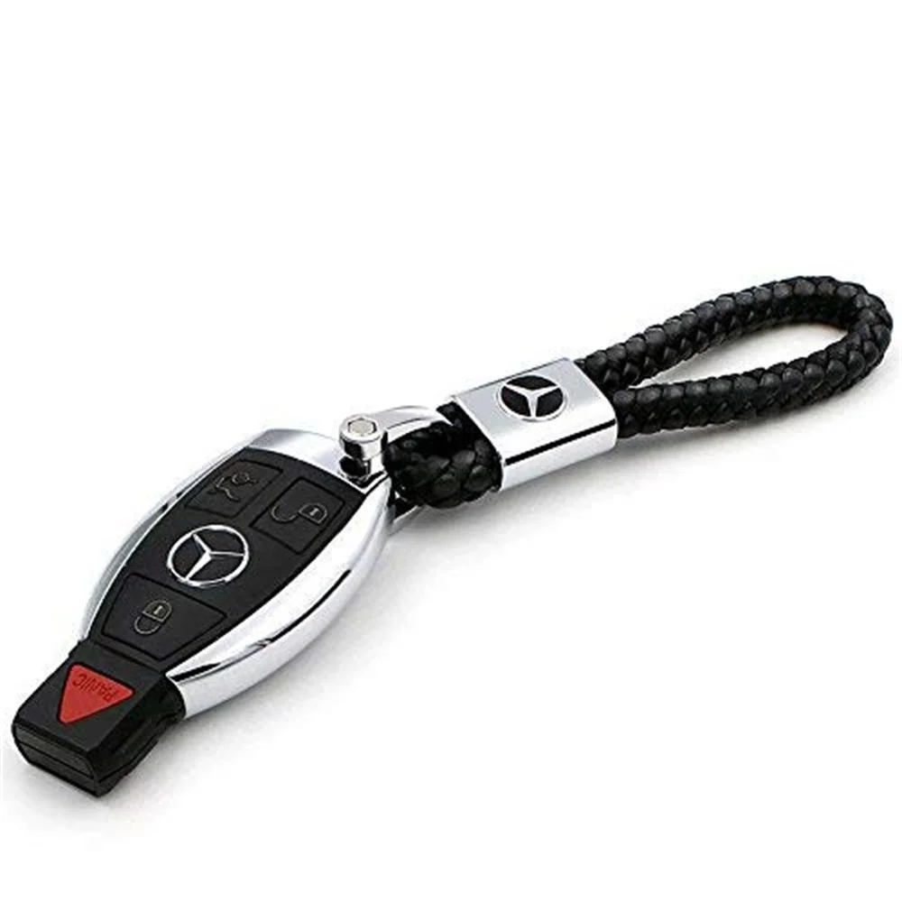 

Genuine Leather Car Logo Keychain Benz Key Chain Key Ring Metal Alloy BV Calf Style Leather Gift Decoration Accessories