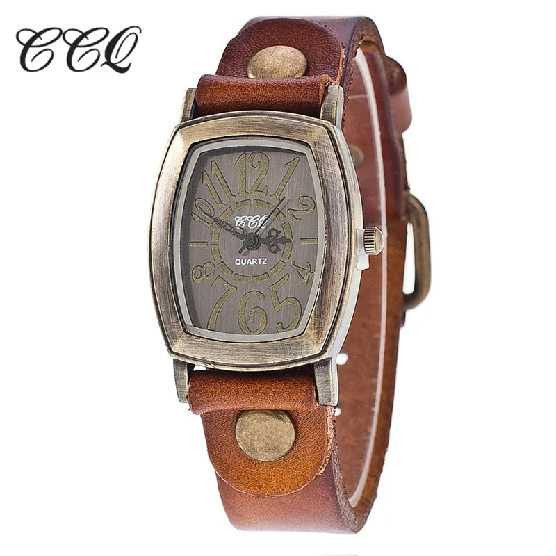 

CCQ Luxury Brand Fashion Ladies Watch Vintage Cow Leather Bracelet Wristwatch Casual Women Quartz Watch Relogio Feminino