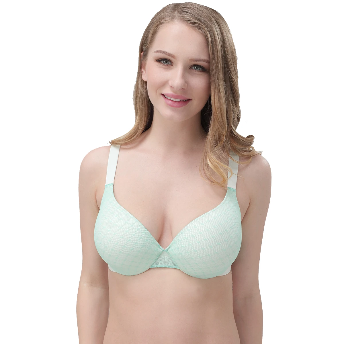 Seamless Bras Women Plus Size B C D E F G Full Cup Plaid Light Green